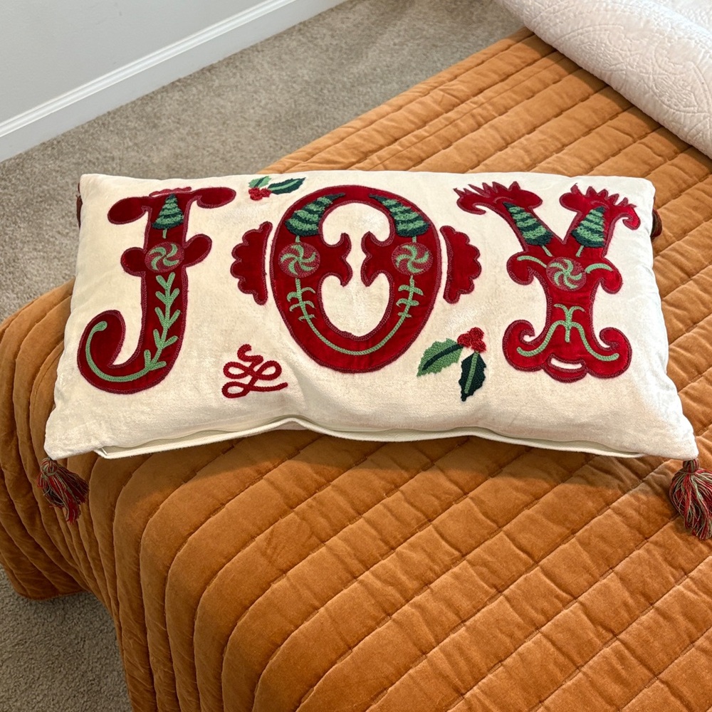 Holiday Cheer Embroidered Pillow with Joy Design